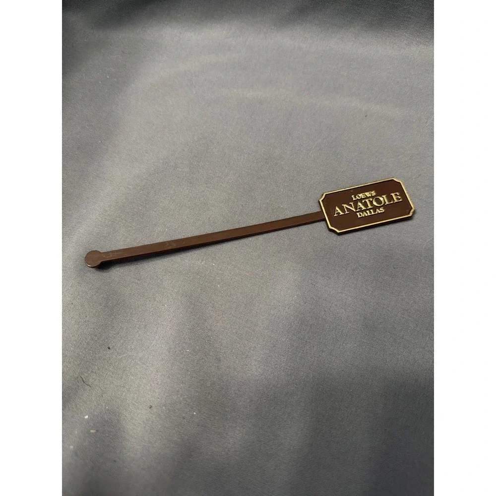 Vintage Loews Anatole Dallas Hotel Swizzle Stick Brown Gold Cocktail Stirrer